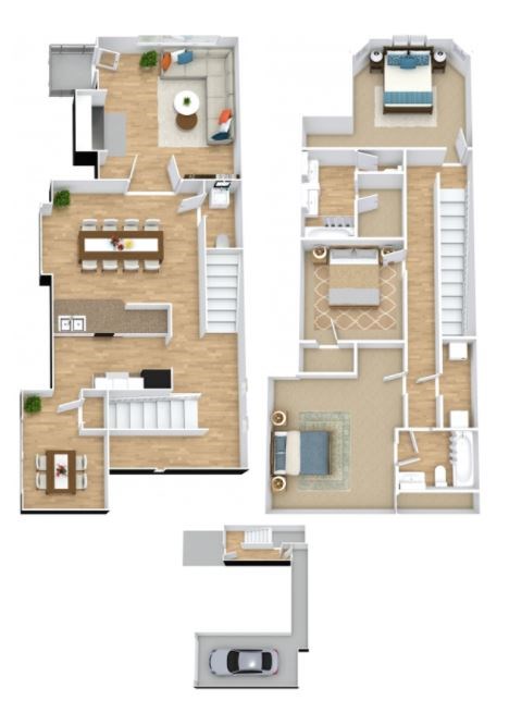 Floor plan for 3 beds, 2.5 baths, 1936 sqft